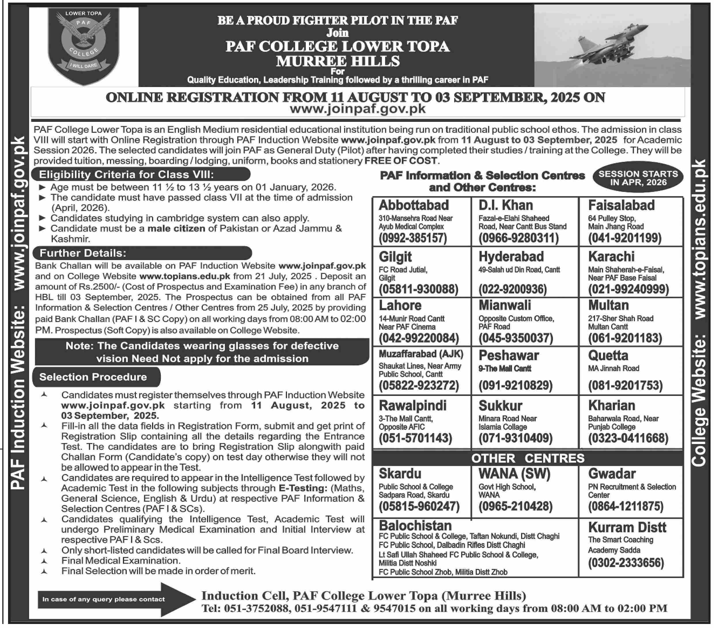 Admission Open in PAF College Lower Topa